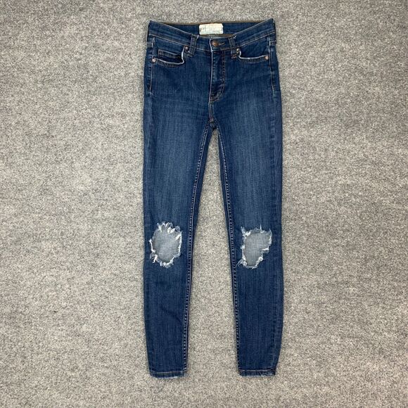 Free People Skinny Jean Womens 24 Destroyed Busted Knee Distressed Denim Zip Fly - Picture 2 of 15